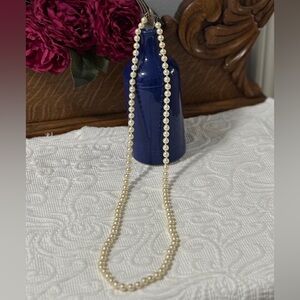Monet Hand Knotted Faux PEARL Necklace Gold tone clasp 17” long